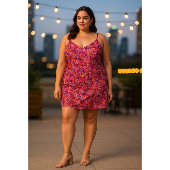 New French Connection Andrea Ennis Satin Slip Dress 14 Pink Floral Satin $118 - Picture 1 of 14